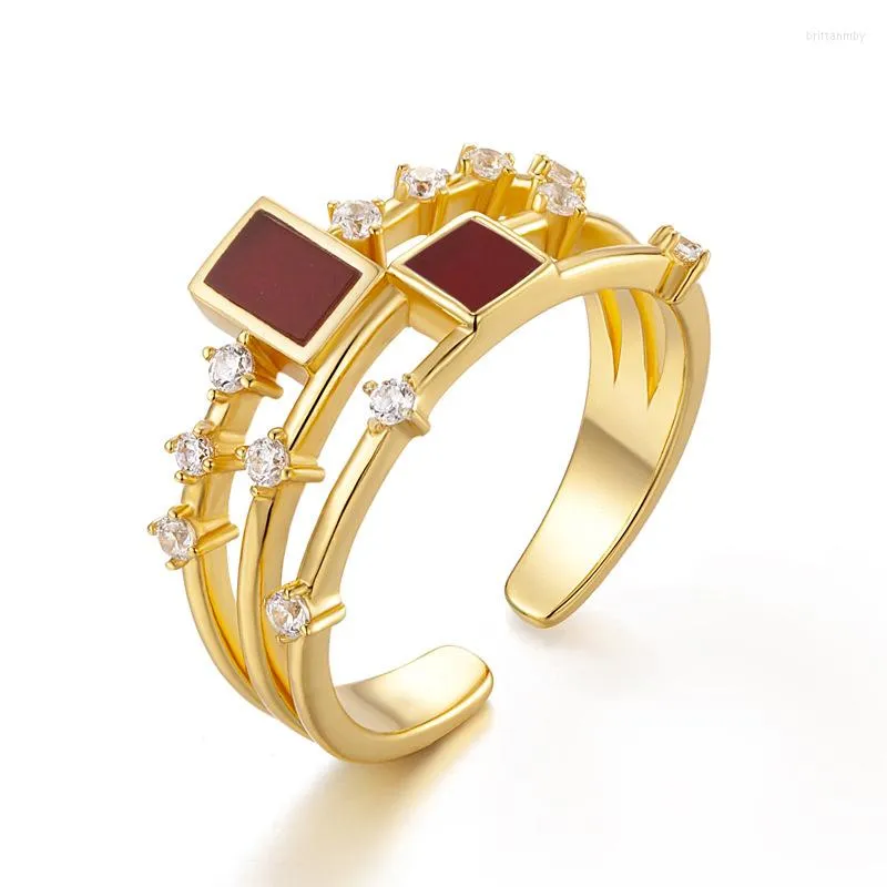 Cluster Rings Original S925 S925 Sterling Silver Colorful Malaquite Ring For Women Double Open Row Natural Feminino Fashion Matching Design Jewelry