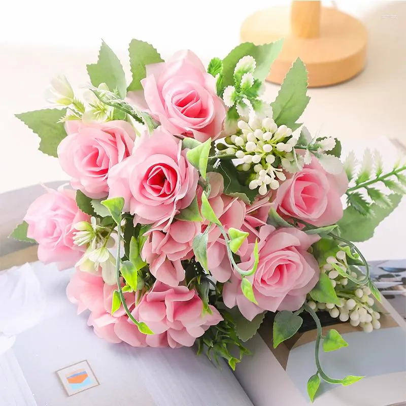 Fleurs décoratives Simulation hortensia Rose Bouquet soie fleur mariage mariée décoration de la maison artificielle fête d'anniversaire cadeau