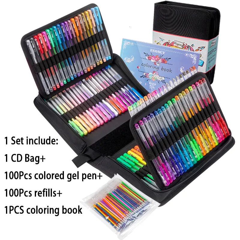 Conjunto de canetas esferográficas de gel colorido 100 cores para desenhar, pintar, esboçar, 0,5 mm, cor brilhante, esferográfica, material de escritório escolar 040301 230629