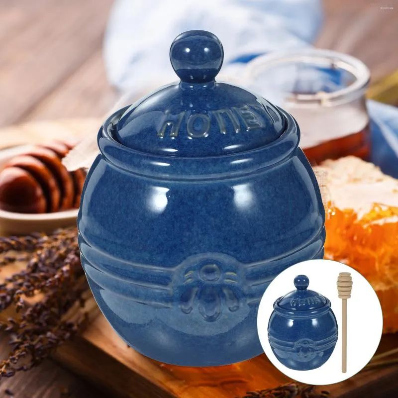 Dinnerware Sets Ceramic Honey Jar Pot Container Lid Pots Holder Mini Jars Of Dipper Lids Storage Tank