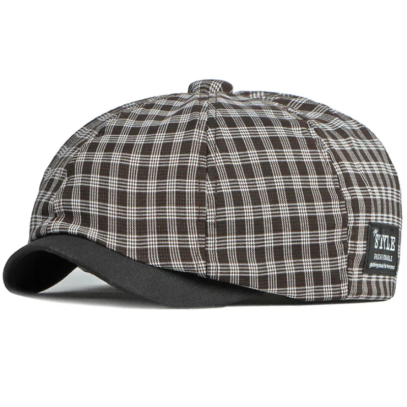 HT4075 bérets hommes femmes Vintage Plaid gavroche béret chapeau rétro réglable octogonal casquette nouveau printemps été respirant béret casquette