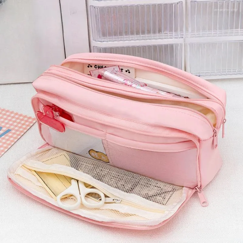 Grande capacité sac à crayons esthétique école Kawaii papeterie boîte stylo étui fermeture éclair pochette fille fournitures