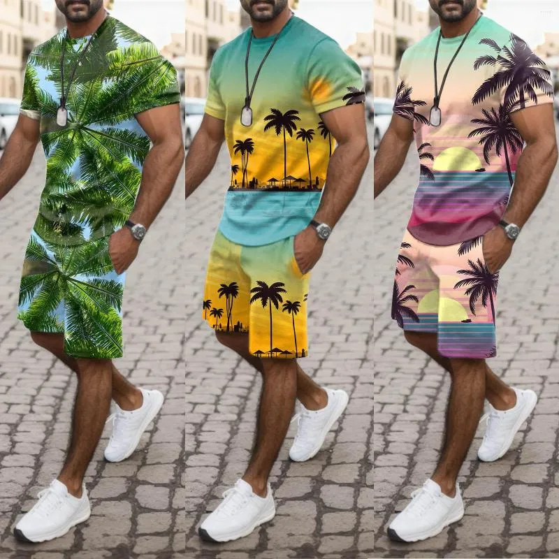 Men's Tracksuits Hawaiian T-Shirt Casual Suit Summer Short Sleeve Shorts A Set Of Street Wear Beach Pants With Tee Top Simple For Male