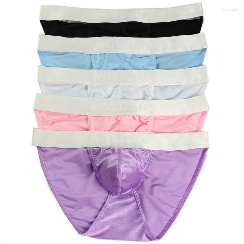 Underbyxor 5st/lot män underkläder trosor sexiga mäns underkläder bikini bulge påse trosor andningsbara män jockstrap homofile