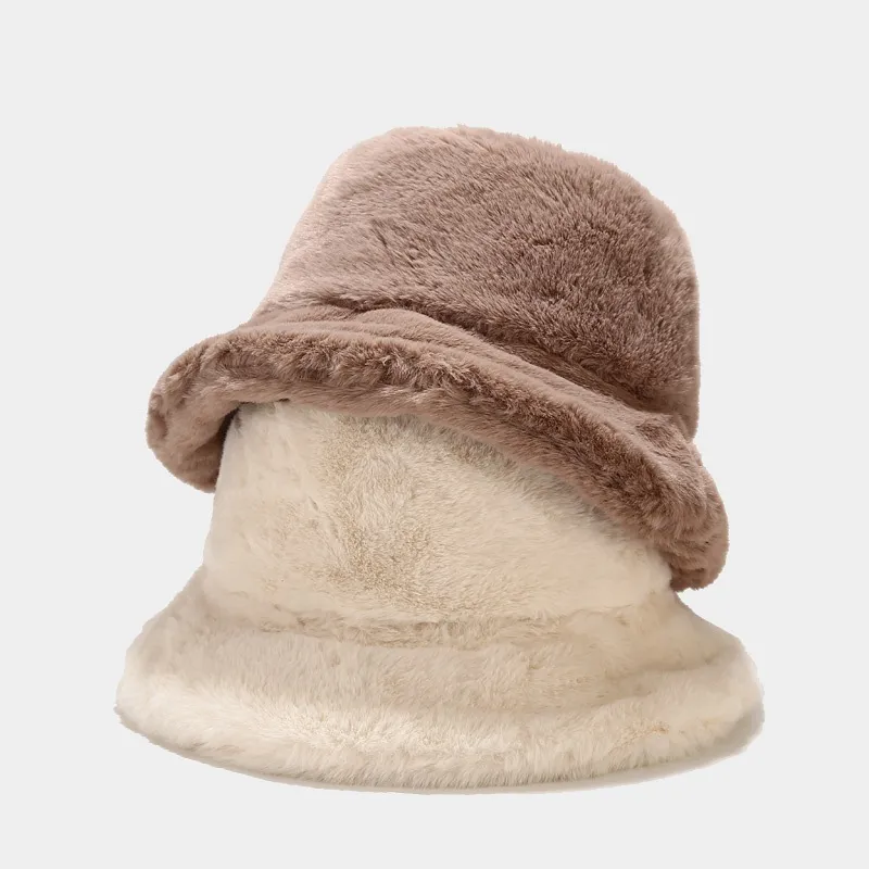 Bucket Hat Women Panama Fluffy Autumn Winter Warm Casual Holiday Outdoor Accessory for Young Lady