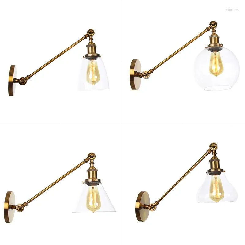 Lampes murales Lampe en verre vintage pour la lecture Led Switch Lit superposé Lumières Appareils de salle de bain noirs