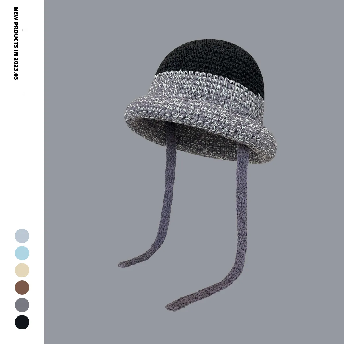 Japansk kontrasterande färgvirka stickad hinkhatt med rand sommar gradvis vävande sol stickad hatt