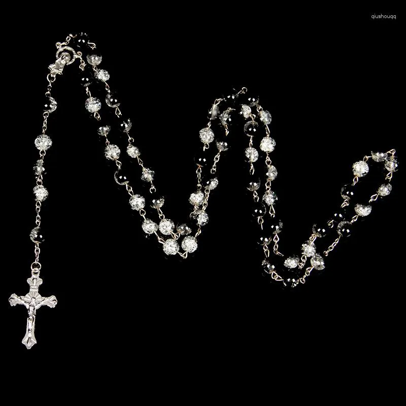 Collane con ciondolo 2023 Moda fatta a mano con perle di vetro rotonde Rosario cattolico Collana con croce di qualità Perline Ciondoli religiosi