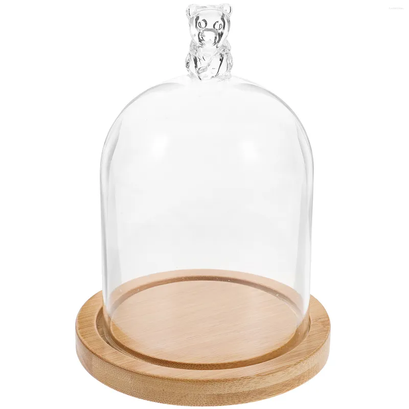 Opslagflessen Glazen Koepel Cloche Met Houten Voet Cake Stand Display Clear Bell Jar Cover Voor Dessert Kaas Snoep Planten