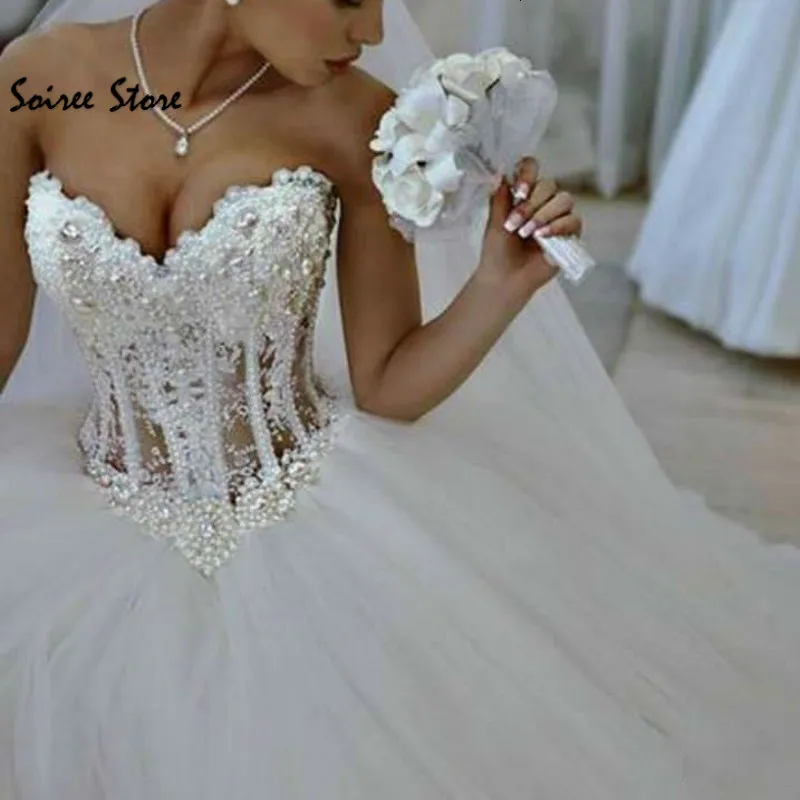 Urban Sexy Dresses Elegant Fluffy Wedding Sweetheart Pearls Dress Corset Top Tulle Bride Boho Ball Gelinlik 230630