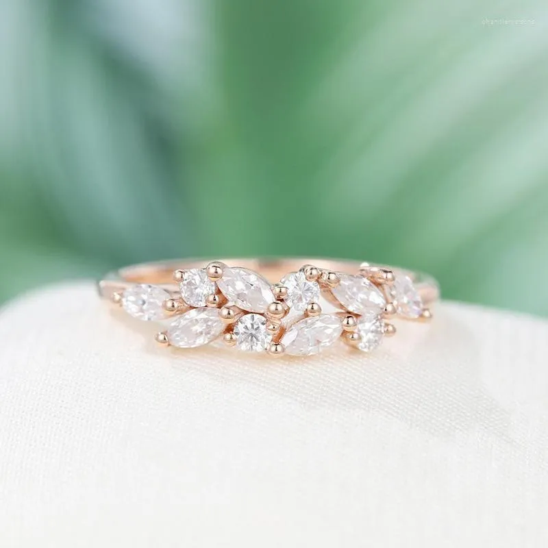 Кольца кластера CxsJeremy 14K 585 розовое золото Vintage Marquise Cut Муассанит Обручальное кольцо Укладка Соответствие Уникальный свадебный подарок Half Eternity