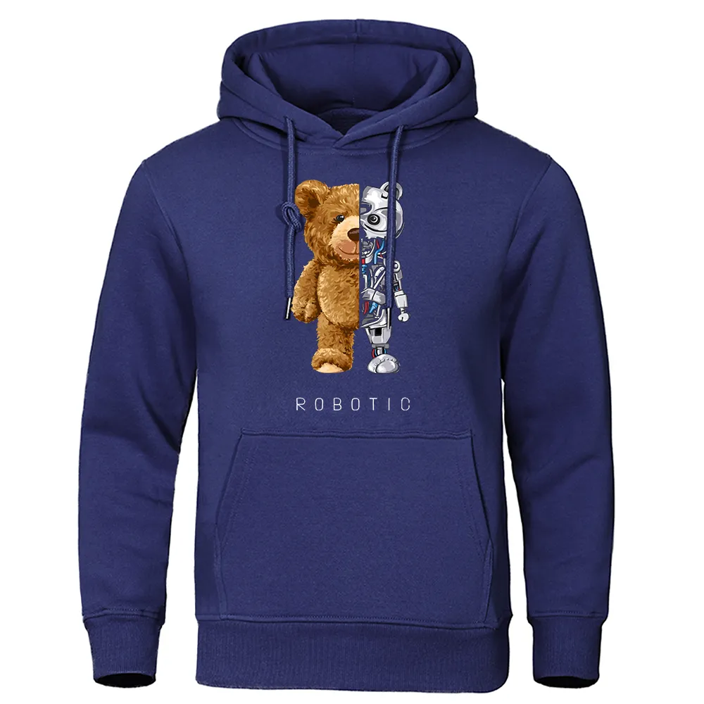 Erkek Hoodies Tişörtü Komik Teddy Bear Robot Hoodie Robotik Giyim Rahat Kapşonlu Erkekler Moda Polar Büyük Boy Gevşek Streetwear 230630