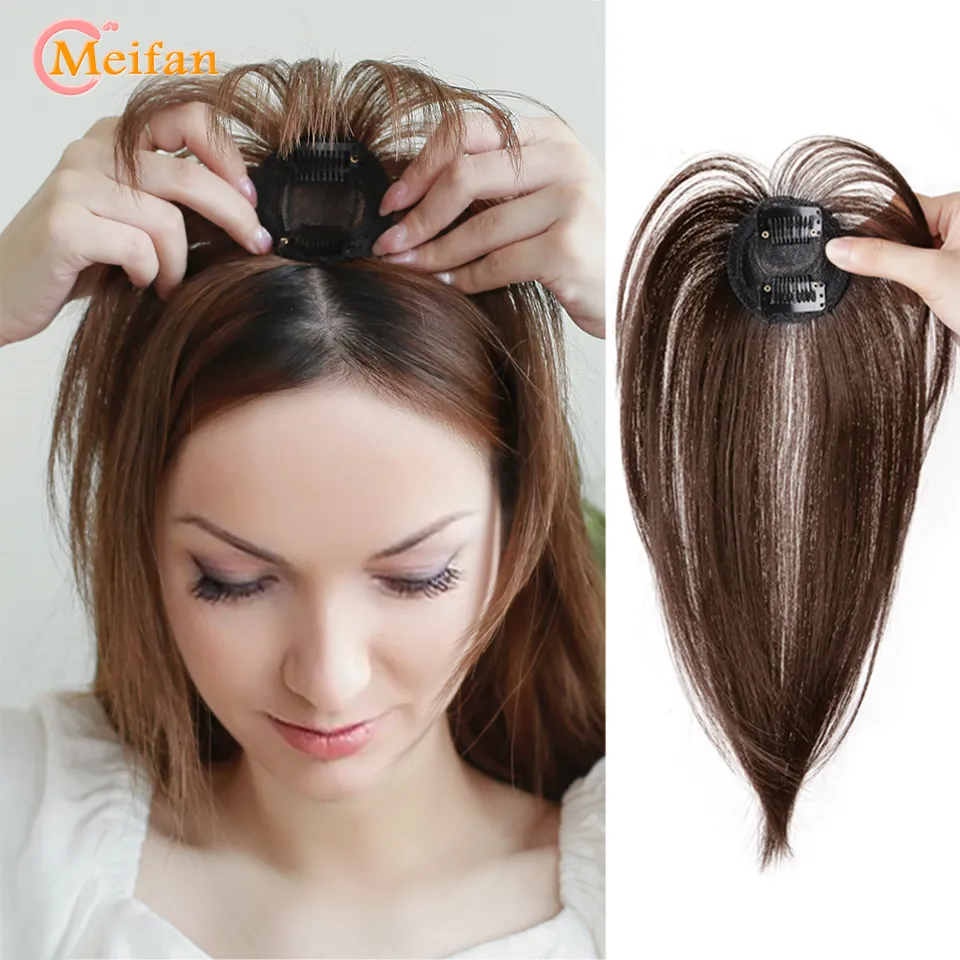 Parrucche sintetiche MEIFAN Clip per capelli sintetica 3DAir con frangia finta Natural False Bang Topper Parrucchino Chiusura invisibile 230629