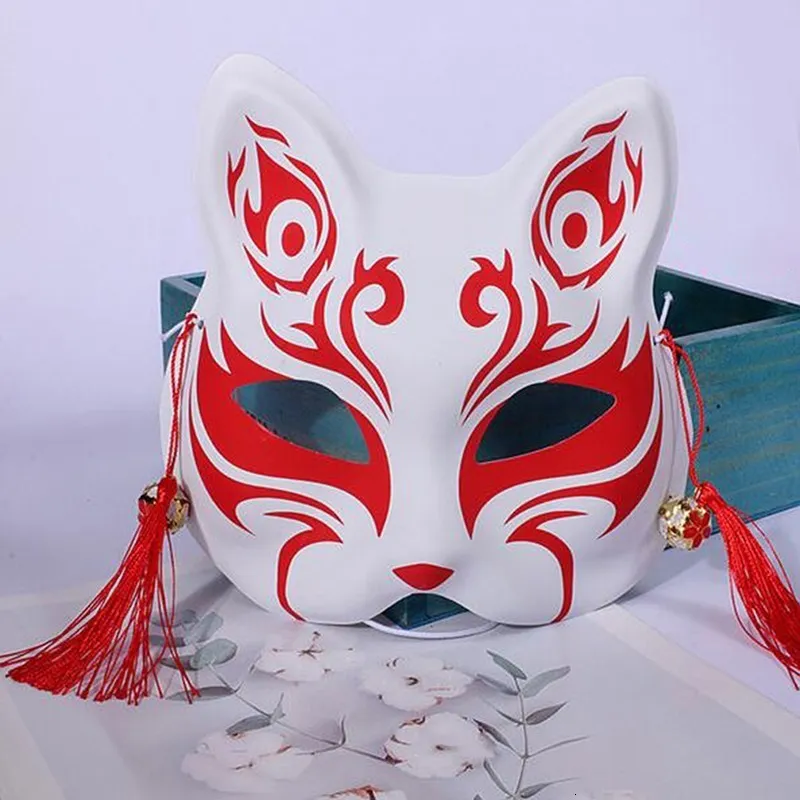 Party Masks Foxes Mask Cosplay Rave HandPainted Anime Demon Half Face Cat Masquerade Festival Props 230630