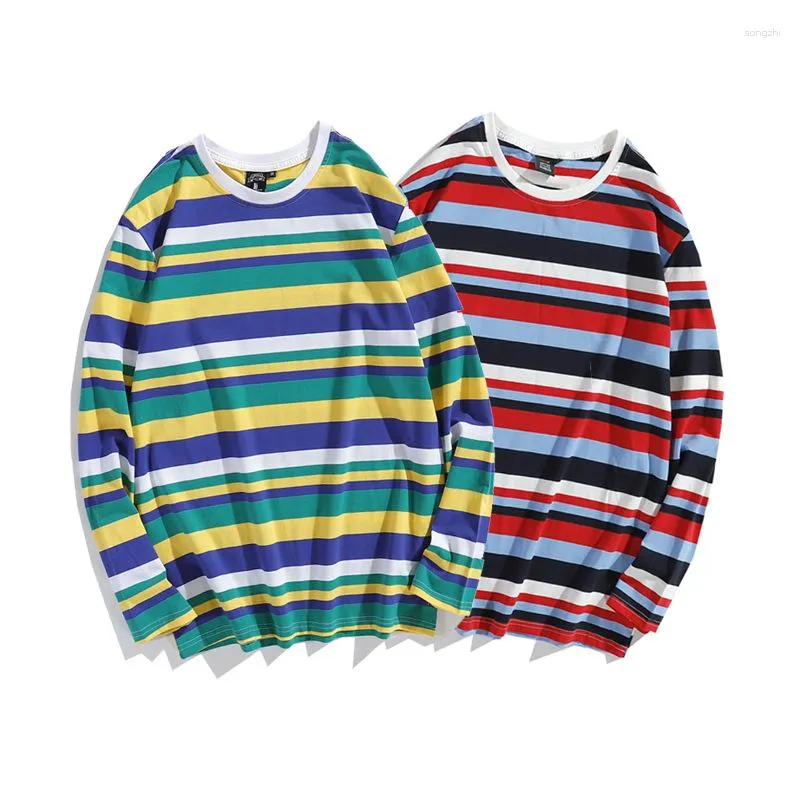 Men's T Shirts Tide Brand Hip Hop Colorful Striped Long Sleeve Shirt For Men Autumn High Quality Soft Comfortable Casual Loose Tees