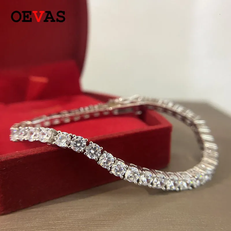 Bangle Oevas 15/16/17/18cm Tennisarmband Real 925 Sterling Silver Jewelry Sparking High Carbon Diamond Eternal Wedding Armband Gift 230629