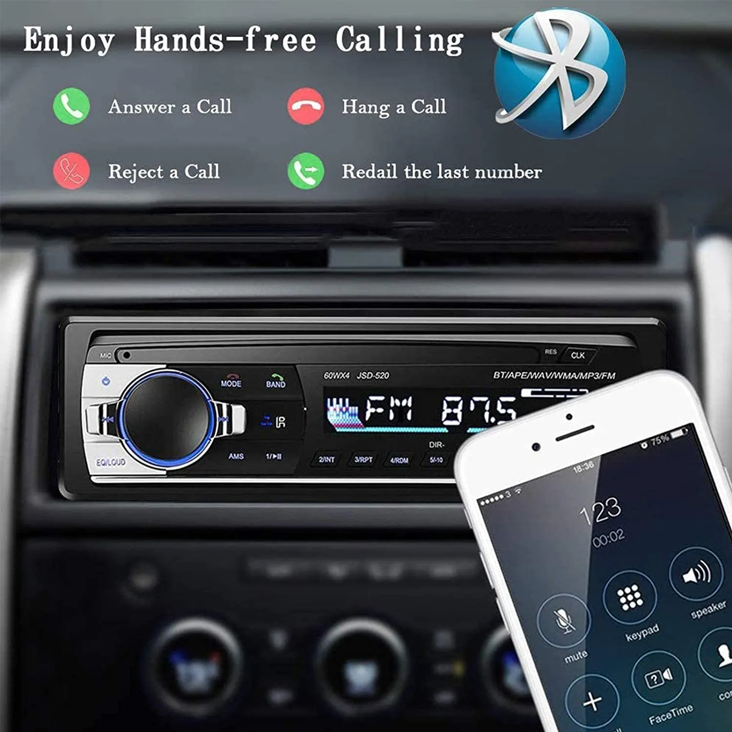 Autoradio Bluetooth, 4 X 60 W Autoradio FM Radio Auto Lecteur MP3