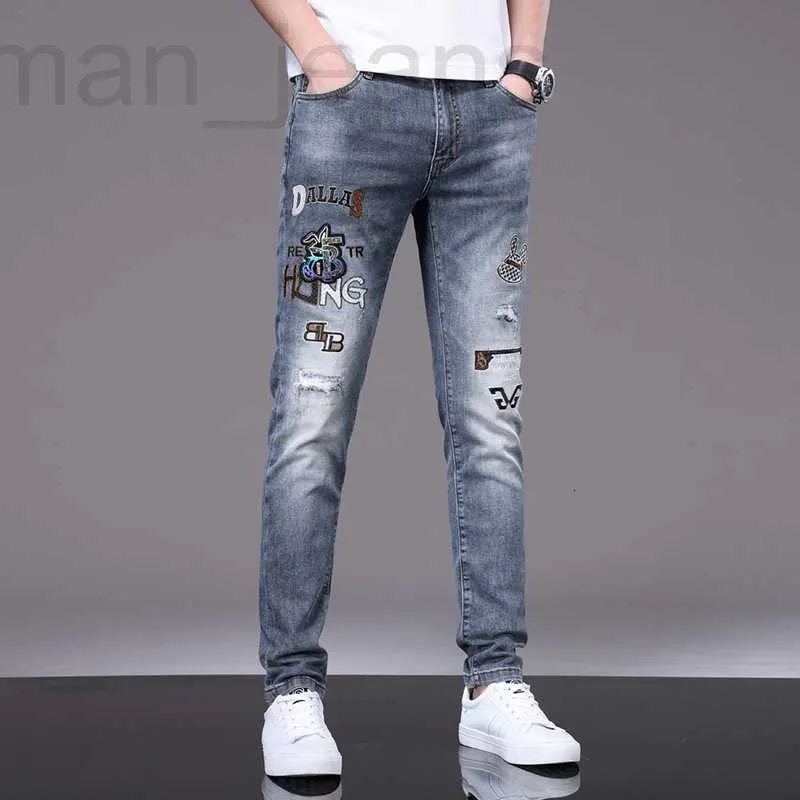 Designer de jeans pour hommes Jeans pour hommes haut de gamme, nouveaux produits de printemps et d'été, petits pieds élastiques ajustés, version coréenne, style de mélange de broderie à la mode