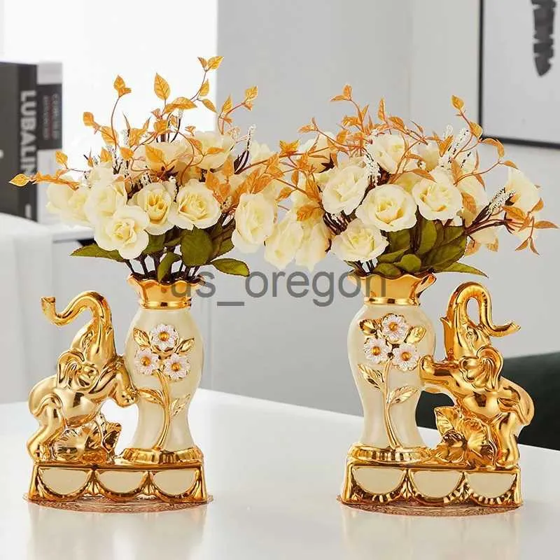 Vases Style Européen En Céramique Vase Doré Arrangement Table À Manger Décoration De La Maison Accessoires Creative Golden Elephant Vases x0630