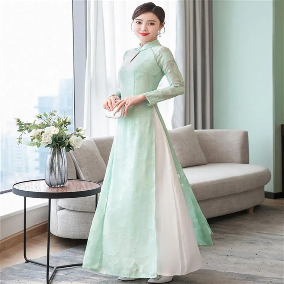 Vestido estilo chinês do Vietnã Cheongsam Tradition vestido chinês Spring Ao dai228u