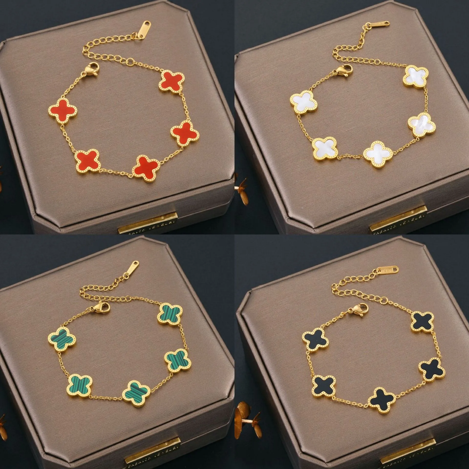 Bracciale di design di lusso Braccialetti con ciondoli a quadrifoglio per donna Elegante catena in oro 18 carati per le donne Festa regalo di nozze