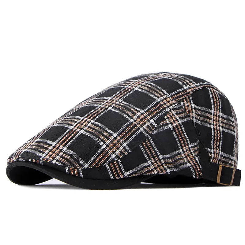 Été Plaid Bérets Chapeau Hommes Gatsby Gavroche Cap Femmes Vintage Mince Plat Cabbie Ivy Cap Golf Conduite Peintre Chapeau Boucle Réglable