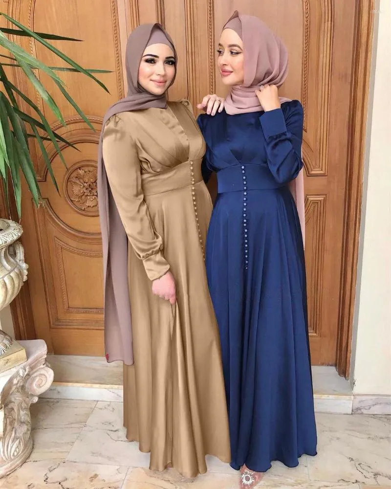 Sıradan elbiseler saten abayas müslüman elbise tam uzunlukta parlama kolu yumuşak parlak abaya dubai Türkiye İslam Robe Kadın Ramazan Eid Djellaba femme