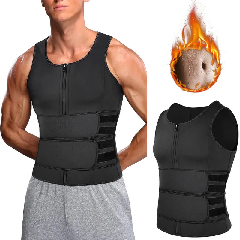 Bel Karın Şekillendirici Erkekler Vücut Sauna Yeleği Eğitmen Çift Kemer Ter Gömlek Korse Üst Karın Zayıflama Shapewear Yağ Yakma Spor 230629