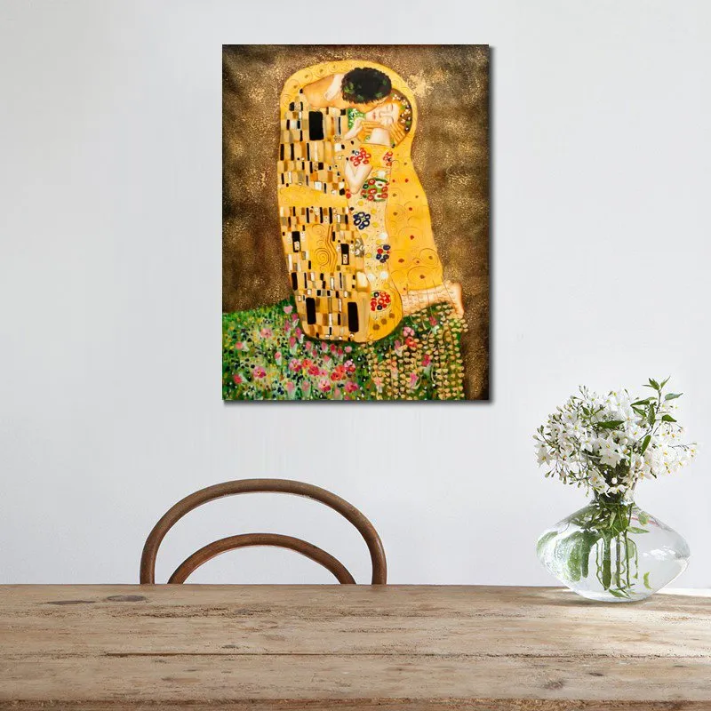 Modern Landscape Canvas Art The Kiss (full View) Gustav Klimt Oil Painting Handmade Home Decor