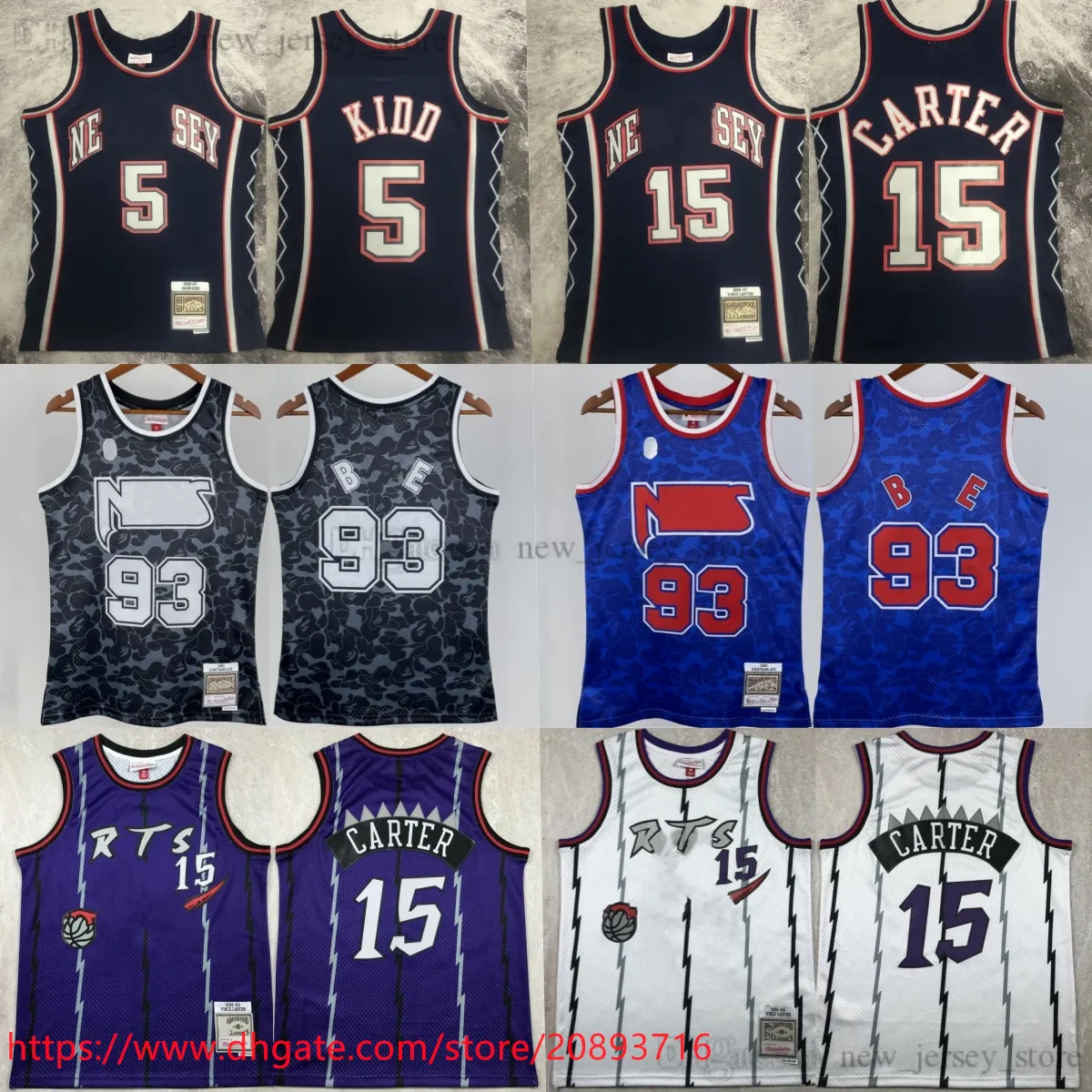 Classico stampato RETRO 2006-07 Basket 15 Vince Carter Jersey Vintage Navy Blue 5 Jason Kidd Maglie maglie 1993 Black 93 Ba pe White Purple 1998-99