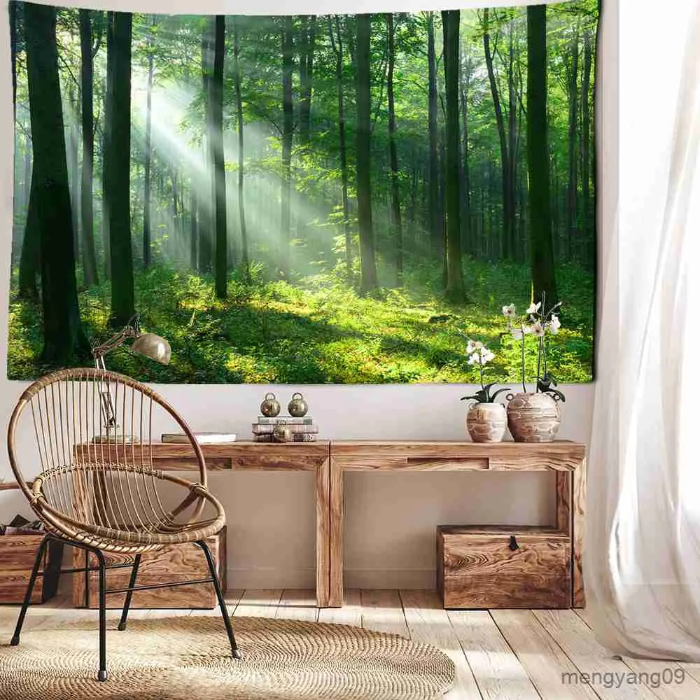 Otra decoración del hogar hermoso bosque Natural impreso tapiz grande barato Hippie tapices colgantes decoración artística R230630