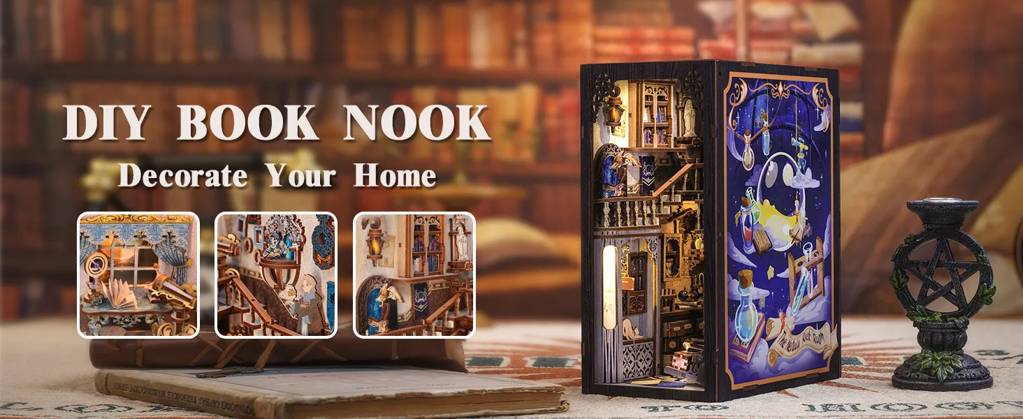 3D Puzzles CUTEBEE DIY Book Nook Kit Doll House With Touch Light Dust ...