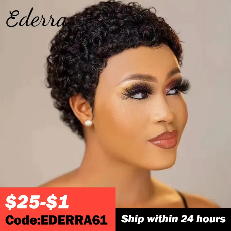 Synthetic Wigs Short Curly Hair Pixie Cut Brazilian Human For Black Women Natural Glueless Afro Kinky Fluffy 230630