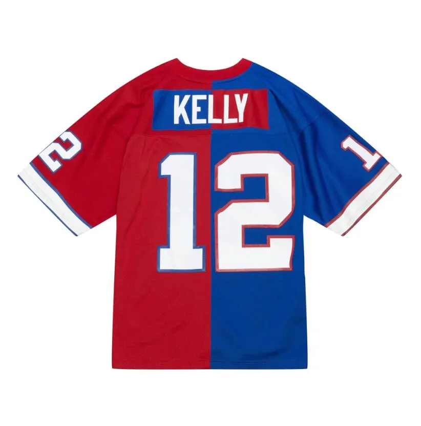 Costurado Futebol Jersey 12 Jim Kelly 1994 Blue Mesh Retro Rugby Jerseys Homens Mulheres Juventude S-6XL