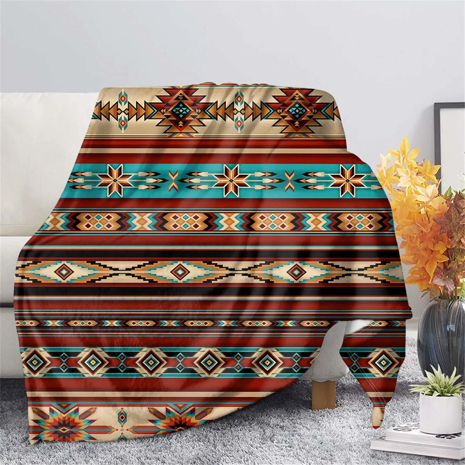 Coperte Persiano Vintage Tribale Geometrico Simboli Coperta Soffice Morbida Flanella Boho Etnico Retro Coperte da Tiro per Letto Divano Home Decor 230629