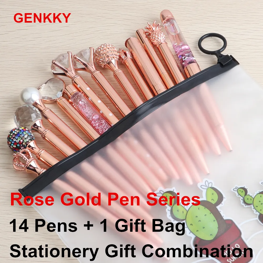 Ballpoint Pens GENKKY Rose Gold Pen Gift Stationery Combination Series Rosegold For School Office Suppliers Christmas Gifts 230630