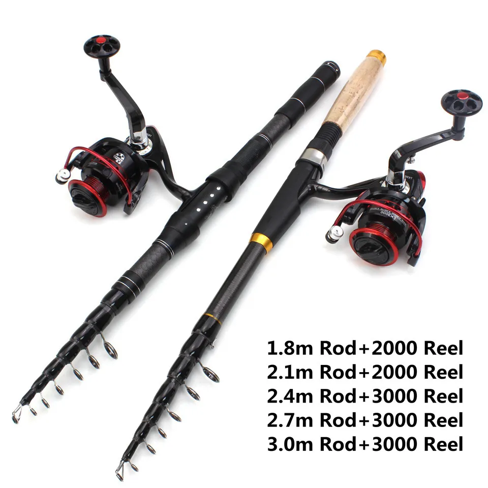 Boat Fishing Rods 1.8m 2.1m 2.4m 2.7m 3.0m Carbon Fiber Telescopic Fishing  Rod Portable Spinning Rod and Spinning Reels Multifunction set 230629