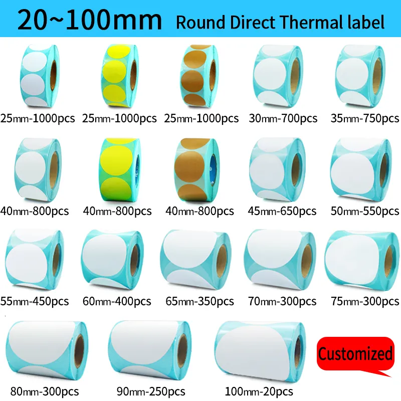Självhäftande klistermärken direkt termiska etiketter rullar färg vit runda 1 rullar förpackning tätning etikett klistermärke 230630