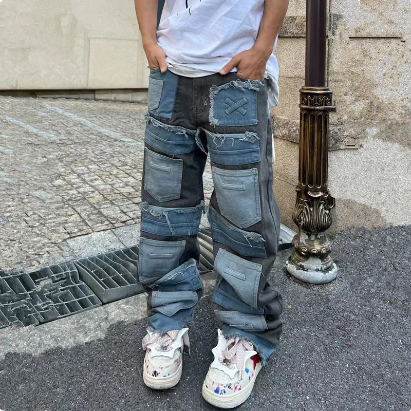 Mannen Jeans 2023 Cyber Y2K Streetwear Baggy Gestapelde Broek Mannen Kleding Rechte Punk Meerdere Zakken Denim Broek Vetements Homme 230629