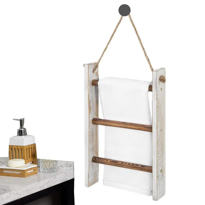  Toallero colgante de estilo rústico de 3 niveles, pequeño  toallero colgante de madera para baño con cuerda, decoración de baño  vintage, soporte para toallas de mano montado en la pared (10