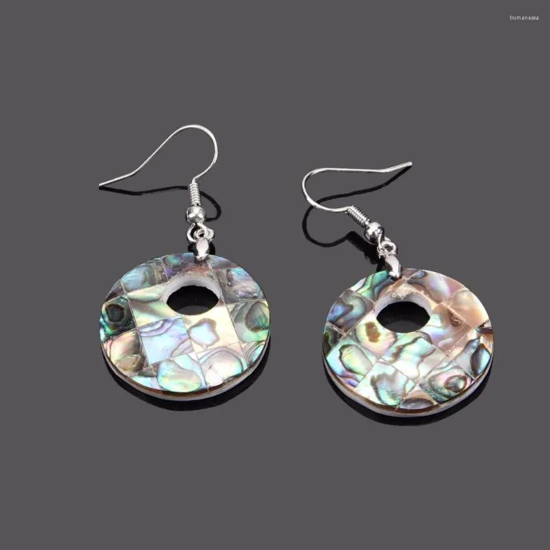 Kolczyki Dangle Retro Vintage proste geometryczne koło Mother of Pearl Puste wiszące naturalne skorupę abalone dla kobiet