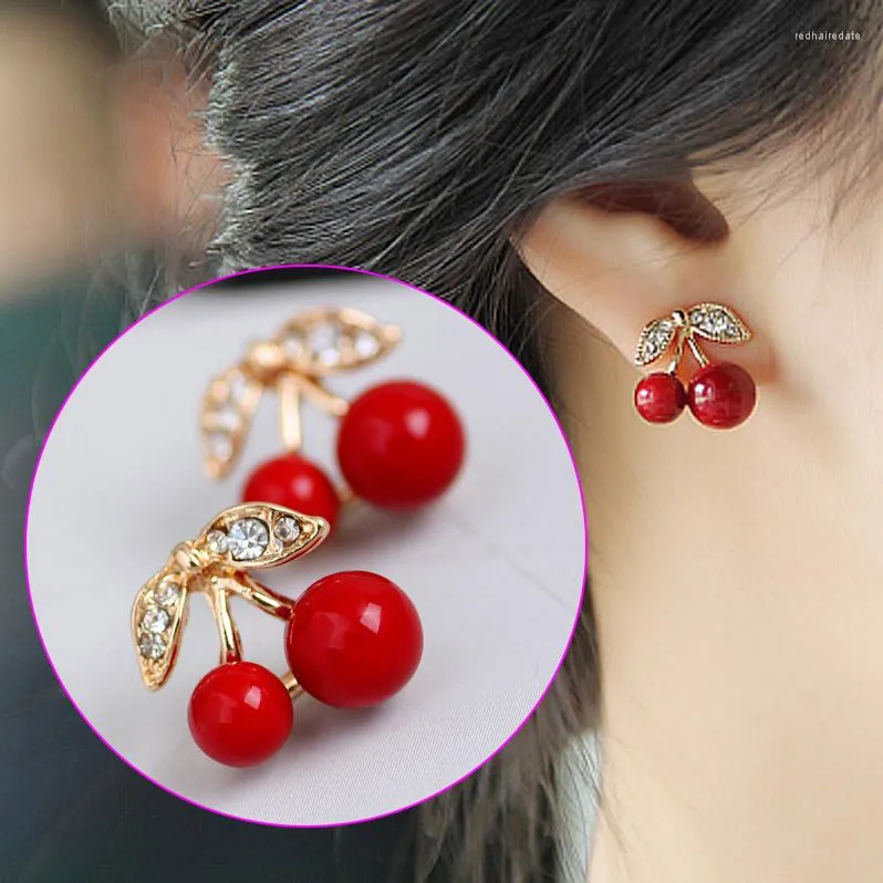 Stud Earrings Women Cute Red Cherry Crystal PR Sale