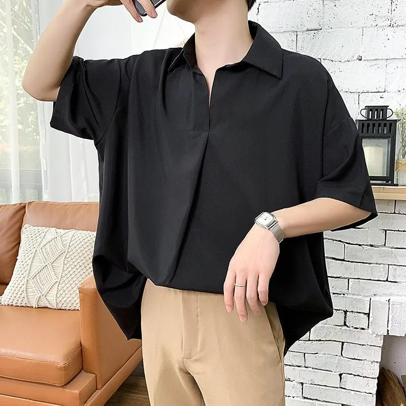 Men's Casual Shirts Men's RichkedaStore XXL Summer Men Pattern Short Sleeve Cool Shirt French Cuff Brand Clothing Fashion Loose Solid