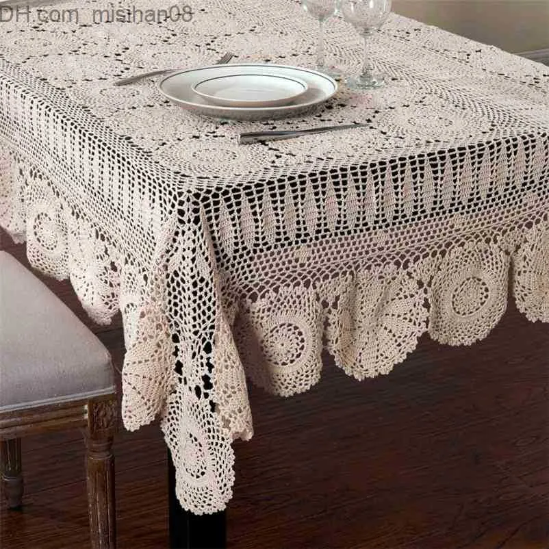 Table Cloth Handmade Crocheted Table Cloth Cotton Tablecloths Beige Crochet Lace Tablecloth Many Size Available 210722 Z230630