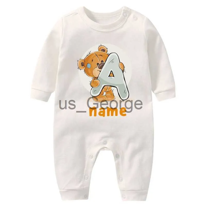 Conjuntos de roupas para bebê personalizado Bodysuit com inicial personalizada Wite Nome Menino Menina Algodão Recém-nascido Fofa Urso Macacão Macaquinho para Chá de Bebê Presente para Bebê J230630