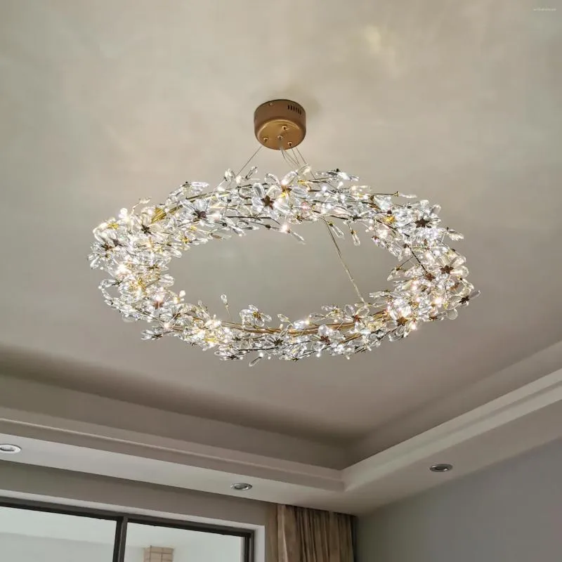 Lustres pays américain cristal créatif fleur anneau personnalisé LED lustre moderne décoration chambre plafond