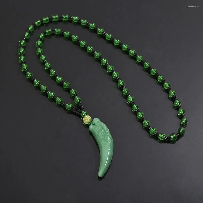 Hänge halsband kinesisk stil imitation jade varg tand halsband tröja kedja mode smycken snidade välsignelse amulet gåvor till män