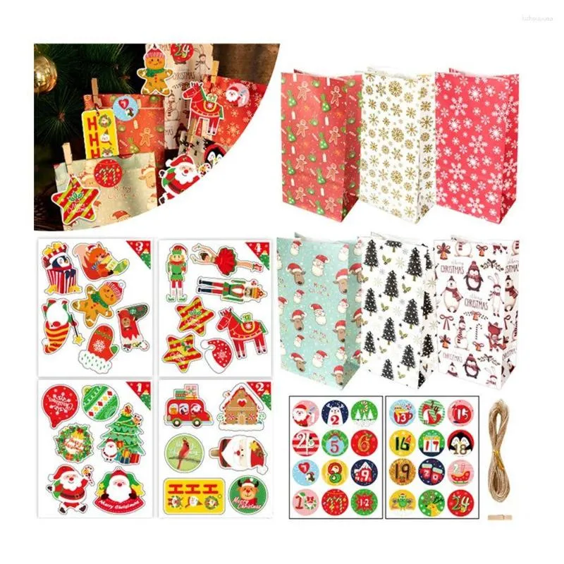 Party Decoration Packing Cookie Pouch Gift Wrapping Supplies Christmas Label Stickers Bags Kraft Paper Bag Xmas Tags