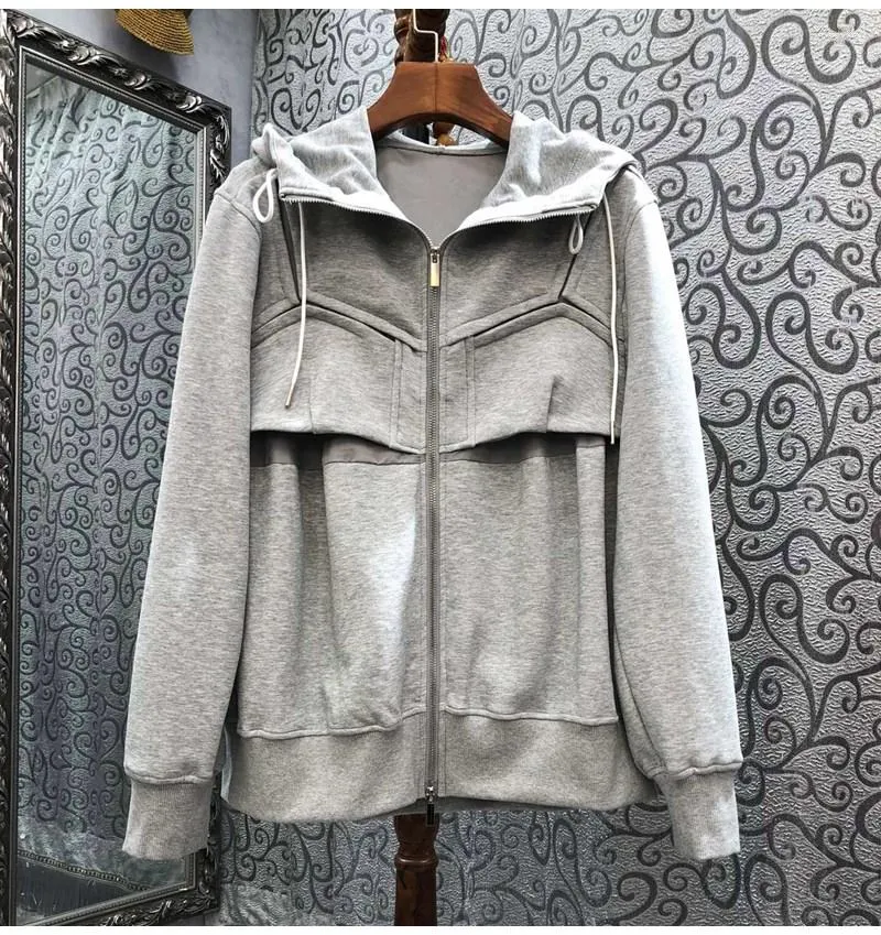 Giacche da donna Cappotto con cappuccio Capispalla 2023 Autunno Inverno Cappotti casual Donna di alta qualità Coulisse Deco Manica lunga Grigio Blu scuro Sciolto