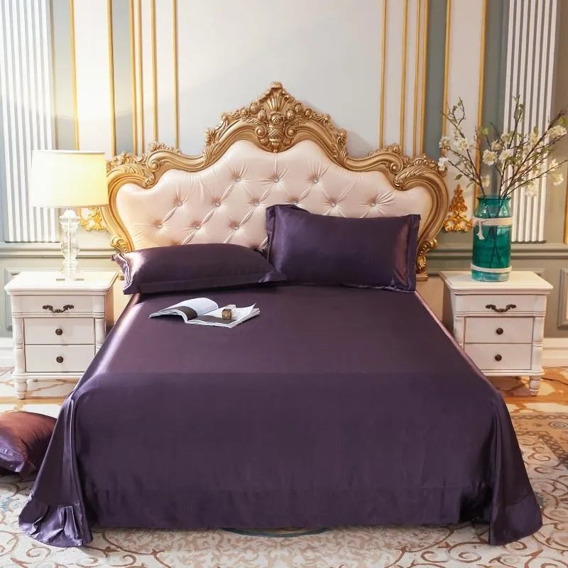 Set zomerkoel bed plat laken satijnen lakens 24 kleuren koningin kingsize laken voor tweepersoonsbed